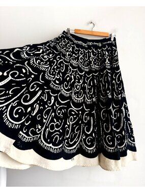 Vintage Monic Paris mid 2000s Black White Sequin Detail Circle Skirt S